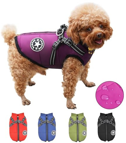 Hundemantel Wasserdicht mit Geschirr, Warme Winter Hundemantel, Hund Wintermantel für Kleine Mittel Große Hunde, Hundejacke Chihuahua Labrador Französische Bulldogge