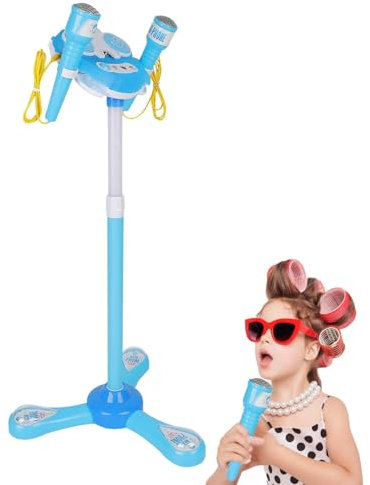 Microfono per bambini con supporto, per karaoke, giocattolo per karaoke, con supporto, set da gioco per bambini e ragazze