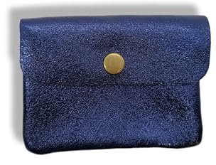 Générique Porte Monnaie Femme Cuir Irisé Métalisé, Porte Carte Brillant, 3 Compartiments, Etui RFID (Bleu Marine)