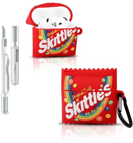 Folaxshoo Kompatibel mit AirPods 4 Csae Cute 3D Cartoon Funny Slim Cover mit Reiniger Kit Snack Series (Skittles)