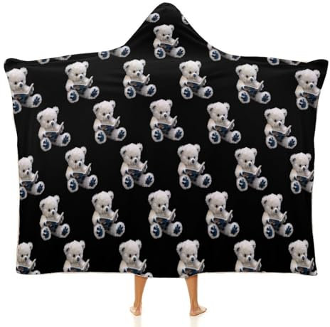 Reading Teddy Bear Novelty Wearable Blanket Hoodie Funny Soft Warm Printed Hooded Sweatshirt Blankets