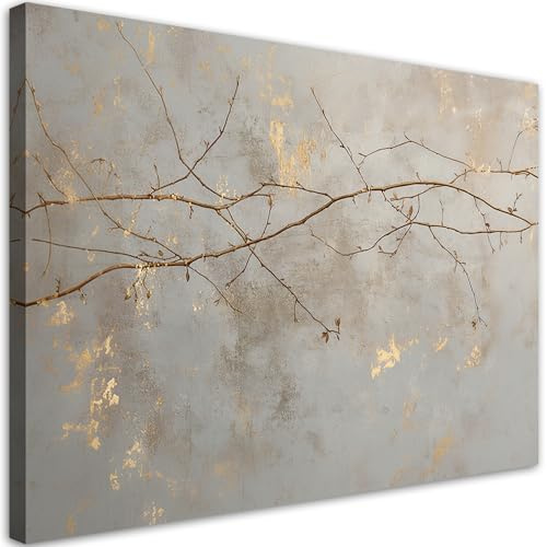 Feeby - Leinwand Bilder - Blätter Zweige Natur - 60x40 cm - Deko Wohnzimmer - Wandbilder Schlafzimmer - Deko Aesthetic - Wand Deko - Leinwand Groß - Deko Zimmer - Leinwandbilder XXL