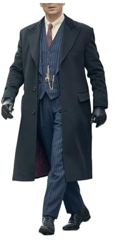 HiFacon PEAKY MENS BLACK WOOL TRENCH COAT THOMAS SHELBY LONG GOTHIC OVERCOAT