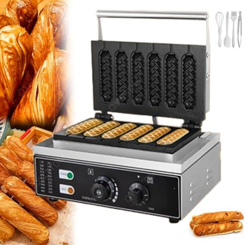 1550W Electric Nonstick Corn Dog Maker, 50-300℃ Temp Control, 6 PCS HotDog Cheese Stick Press Iron, 5-min Timer French Muffin Cooker, DIY Homemade Stainless Steel Hot Dog Maker, for Cooking,Breakfast