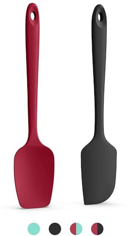 Doosu Silicone Scraper & Spoon Spatulas Set of 2, 315℃ Heat Resistant Food Grade Flexible Cooking Spoonula Non-Stick Kitchen Utensils for Mixing Scraping Stirring Serving Folding (Black+Red)
