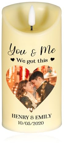 lorajewel LED Plastic Flameless Candle with Name Photo Engraving Valentines Birthday Anniversary Personalised Gift (A)