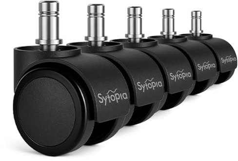 Sytopia Bürostuhl Rollen, 11mm x 22 mm Stift, 5er Set Rollen für Bürostühle, Leises, Sanftes Gleiten, Geeignet für Hartboden, Parkett, Laminat, Teppich, Fliesen und Bodenschutzmatte, Schwarz