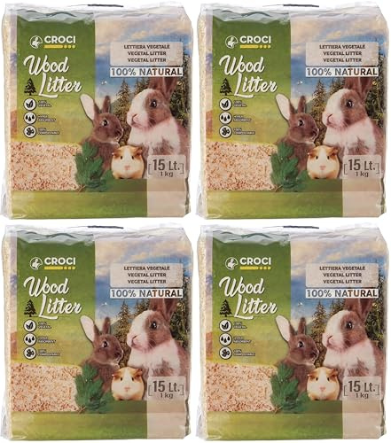 Croci LITIÈRE VÉGÉTALE Wood Litter, litière végétale Naturelle pour rongeurs, Taille 15lt, Poids 1 kg (Lot de 4)