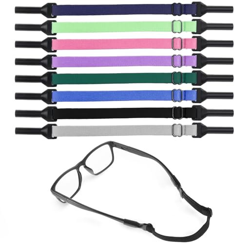 HJZHII 8 Stück Verstellbarer Sportbrille Herren,Brillenband Sport Herren Schwimmfähig Kinder Brillen Halteseil Band Brille Sportband Brillenhalter Brillenkette Halteriemen No Tail Anti Rutsch(Farbe)