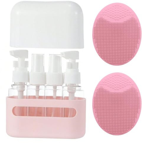 1 Piece 4 In 1 Piece Bottling And 2 Piece Face Wash Brushes, Travel Cosmetic Container, Travel Gadget, Travel Bottle, Liquid Container.