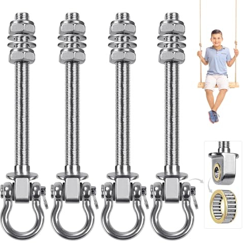 Cioquli 4er Schaukelhaken, 180mm Schaukel Befestigung mit Kugellagern | M10 Edelstahl Schaukelhaken für Holzbalken, Schwerlast Deckenhalterung für Yoga Hängematte, Boxsack, Hängesesse, Bis 680kg