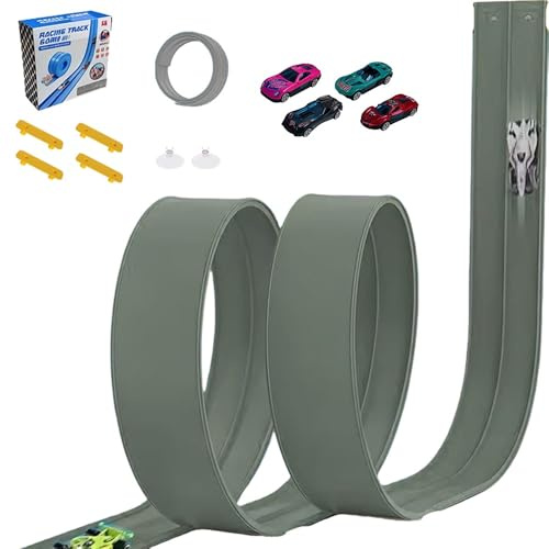 4.5M Car Track Speed Race Track Rolls Up Portable Racetrack for Toy Cars with 4 Cars (Grey)