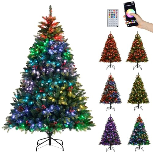 RELAX4LIFE Albero di Natale 180 cm, Albero di Natale con Luci 370 RGB e 1054 Rami, 11 Colori Luci, Controllo Bluetooth e Telecomando, Decorazione per Casa e Ufficio (180cm)