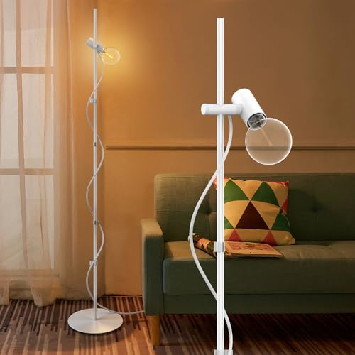 Birnetek® Stehlampe Wohnzimmer, Led Stehlampe Schwarz, Stehleuchte Vintage Höhenverstellbar, Leselampe Stehleuchte mit 8W E27 Glühbirne, 2.9m Kabe, für Wohnzimmer, Lesen, Schlafzimmer, Büro (Weiß)