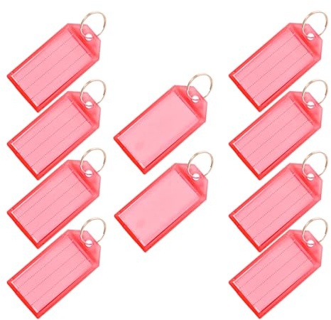 DARDVORLAG 100 Stück Schlüsselanhänger mit Etikett – PP Kunststoff Schlüsselanhänger 5,7 x 4,6 x 1,9 cm, beschriftbare Schlüsselringe für Büro, Hotel, Gepäck, Haustiere (Klassiker, Rot)