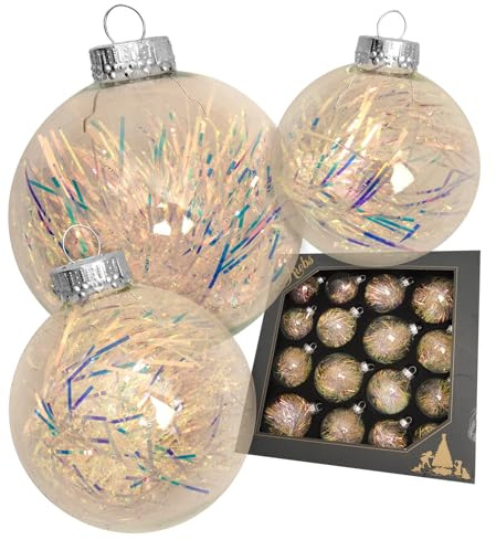 Krebs Glas Lauscha - Weihnachtsdekoration/Christbaumschmuck aus Glas - Glassortiment mit Lametta - Menge: 16 Stück - Farbe: Gold - Größe: ca. 5-7 cm