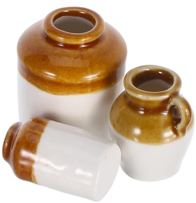 Parliky 3pcs Miniature Ceramic Flower Pot Set Vintage Small Ceramic Planters for Dollhouse Desk Decor Japanese Style Pots in Large Medium and Small Sizes for Home and Office