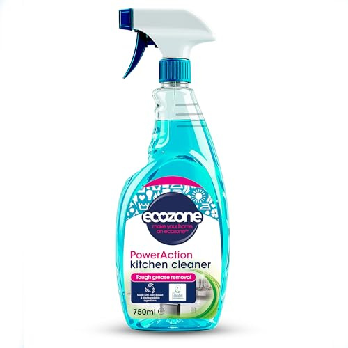 Ecozone PowerAction Kitchen Cleaner, Powerful Degreaser Kitchen Spray, Multi Surface Cleaning Spray, Light Limescale Remover, Vegan Friendly Eco Conscious Natural Cleaning Products - 750ml