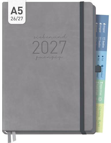 Häfft® Chäff-Timer Deluxe Kalender A5 2026/2027 Grey Edition | 17 Monate Buchkalender mit Wochenplaner von Aug. 2026 - Dez. 2027, schöner Buchkalender mit Terminplaner & Terminkalender
