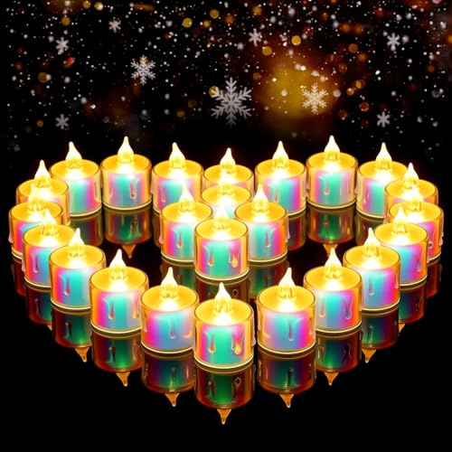 gobutend LED-Kerzen ohne offene Flamme – 24 Stück, farbiges Gehäuse, Kristall-LED-Teelichter, Ideal für Valentinstag, Weihnachten, romantische Abende, Hochzeitsjubiläen, Tischdekorationen und Partys