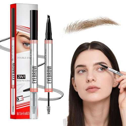 Magischer Augenbrauenstift, 2026 New Doppelköpfig Multifunction 3D Microblading Eyebrow Tattoo Pencil, Präziser Brauenstift mit 4 Spitzen Langlebiger Natürlicher Augenbrauenstift (hellbraun)