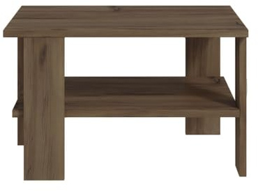 Hanah Home Rustic Antique Walnut Coffee Table, 60 x 37 x 45 cm | 100% Melamine Coated Particle Board, 18 mm Thick | Wall-Mountable with Multiple Shelves