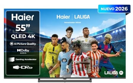 Haier H6 QLED 4K 55 55H6GUX, Smart TV con Google TV, Dolby Audio, HDR10+, MEMC, AI Picture Quality, Bluetooth 5.1, Gaming Accelerator 120Hz DLG, USB 2.0 x 2, DBX TV, HDMI 2.1 x 4 [2026]