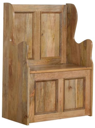 Artisan Furniture Small Wood Storage Hallway Monks Bench, Wood, Natural Oak Finish
