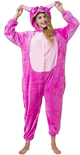 Katara 1744 - Grenouillère Combinaison Adultes Tenue de Nuit Pyjama Kigurumi - Taille M 155-165cm Stitch Rose - Ange