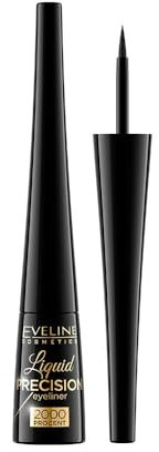 Eveline Cosmetics Eveline Langhaftender Flüssig-Eyeliner - Dermatologisch Getestet, Schwarzes Mattes Finish, Perfekt für Smokey Eyes - 4 ML