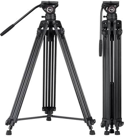 Cayer Treppiede video da BV30 per fotocamera in lega di alluminio con testina di trascinamento del fluido a 360°, piastra QR compatibile con Canon Nikon Sony e videocamere DSLR, carico fino a 8kg