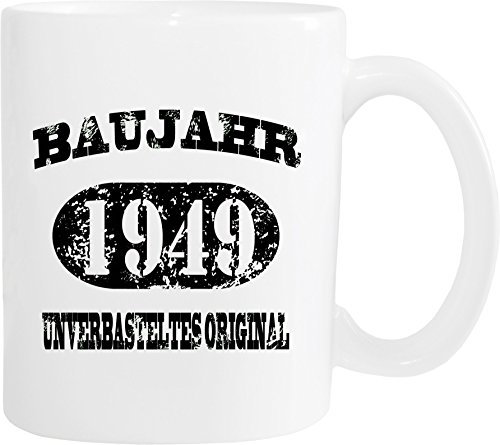 Mister Merchandise Becher Tasse Baujahr 1949 unverbasteltes Original Kaffee Kaffeetasse liebevoll Bedruckt Jahrgang Originalteile Parts Made in Weiß