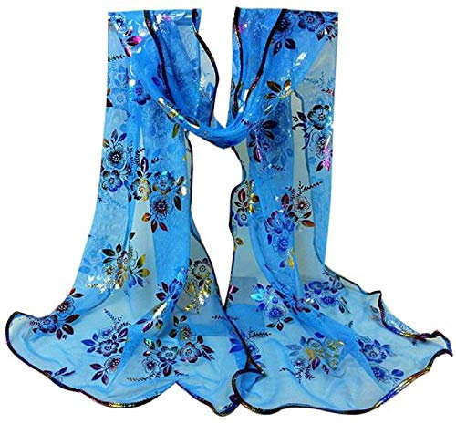 YEBIRAL Damen Schal Mode Accessoires Lace Gaze Blume Drucken Weich Tücher Halstuch 10 Farben(Azure Blue)