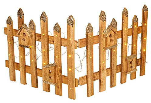 URBNLIVING Soporte para falda de árbol de Navidad de madera rústica con 30 luces LED (madera clara, juego de 2)
