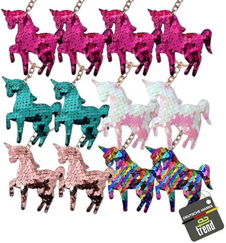 TE-Trend 12 Stück Einhorn Schlüsselanhänger Set – Glitzer Einhorn Anhänger mit Pailletten – Unicorn Keychain Pack – Mädchen Mitgebsel – Einhorn Glitzer Schlüsselring