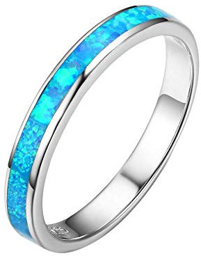 Purmy Silber Ring 925 Blauer Opal Damen Ringe Minimalistischer Schmuck,Blauer Opal Schmuck Jubiläumsgeschenke Hochzeitsringe Ring Verlobung Größe 57 (18.1)