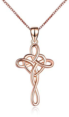 Rose Gold Plated Sterling Silver Celtic Cross Necklace, Infinity Love Necklace Jewellery for Her Wife VONALA