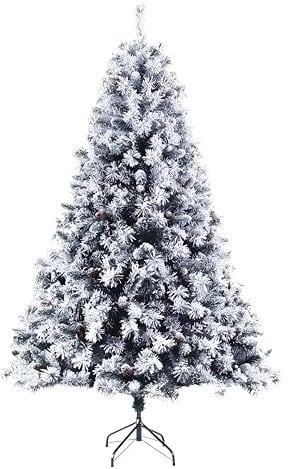 EVRE 5FT White Snow Flocked Artificial Christmas Tree 500 Tips Xmas Pine Red Berries Metal Stand Fir Spruce Green Small150cm Hinged Branches Realistic Easy Assembly Indoor Holiday Decorations