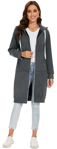 YOSICIL Felpa con cappuccio donna zip Felpa con Cappuccio Donna Felpa con Zip Cappuccio lungo Caldo Giacca Top Capispalla estesa calda invernale essenziale Nero,S-5XL