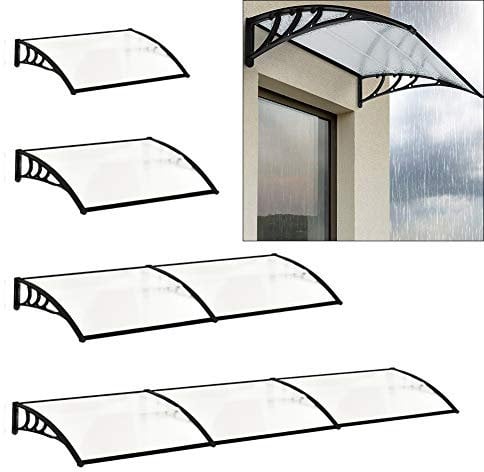 Fellie Rain Canopy Awning Front Door Canopy for Outdoor Window Porch Shade Patio Roof Cover UV Protection, (Black/L150xW100xH28cm)