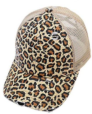 ZLSLZ Damen Mädchen Leopard Print Baseball Trucker Sport Golf Pferdeschwanz Pony Sonnenhut Kappe