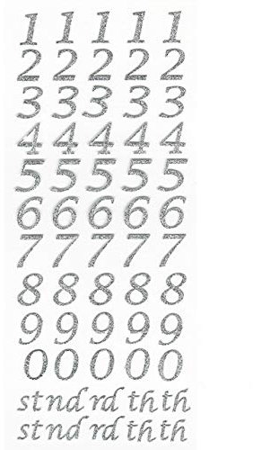 15mm Glitter / Diamante Number Stickers - Self Adhesive Birthday Card Embellishments (Silver Glitter Script)