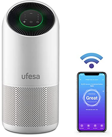 Ufesa PF6500 Purificador de Aire con Sistema de Filtrado de 4 Capas Pre filtro + Carbono Activo + HEPA 13 Antimicrobiano + UV Led, WIFI/APP, Atrapa y Elimina Virus y Bacterias con Tecnología Patentada