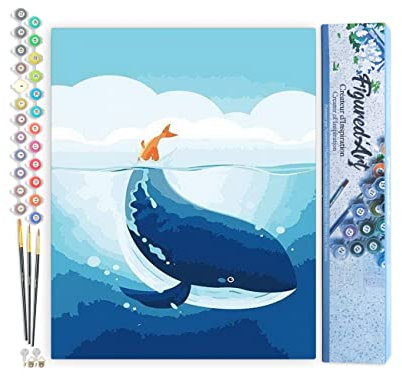 Figured'Art Peinture par Numéro Adulte Baleine bleue - Activité Manuelle Kit de Loisir Créatif DIY Numéro d'Art Complet - 40x50cm sans châssis en bois
