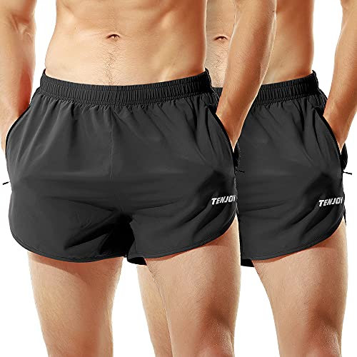 TENJOY Herren Laufshorts Gym Athletic Workout Shorts für Männer, 7,6 cm Sportschorts mit Reißverschlusstasche., XL