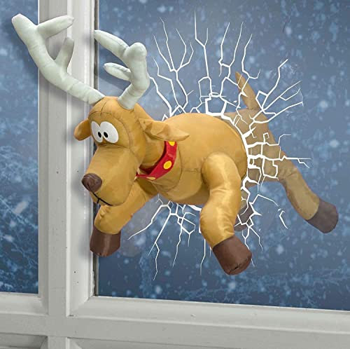 Celebright Animierte Weihnachts-Rentier-Crashing-Dekoration – festlicher Spaß, wenn Rudolph durch das Fenster rennt und mit den Beinen Tritt, während er versucht (Braun, sternenklares Rentier)