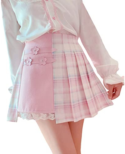 Mini jupe plissée à carreaux pour femme, jupe-short taille haute pour tennis, patineuse Lolita, jupe courte pour adolescentes, rose, Taille XS