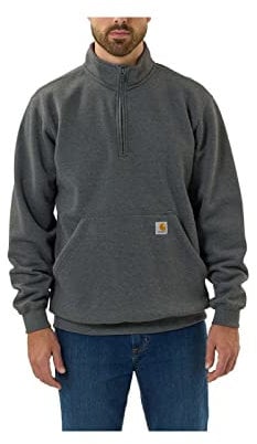 Carhartt Felpa da Uomo con colletto rialzato, peso medio, zip quadrata, vestibilità ampia, Grigio, L