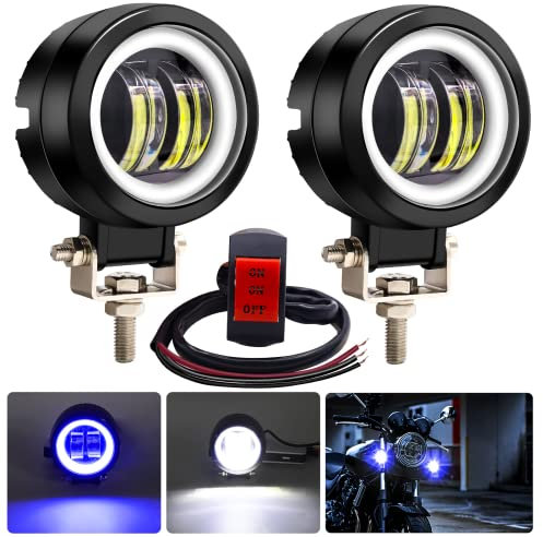 NWpangu Luces antiniebla de conducción de motocicleta, 3 redondos LED proyectores antiniebla lámparas auxiliares faros de luz 12V 24V con interruptor de manillar de 3 cables (azul)