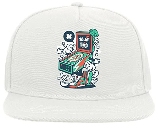 ATPRINTS Pinball Arcade Machine Art 5 Panel Snapback Flat Visor Cap Hat Baseballmütze Weiß